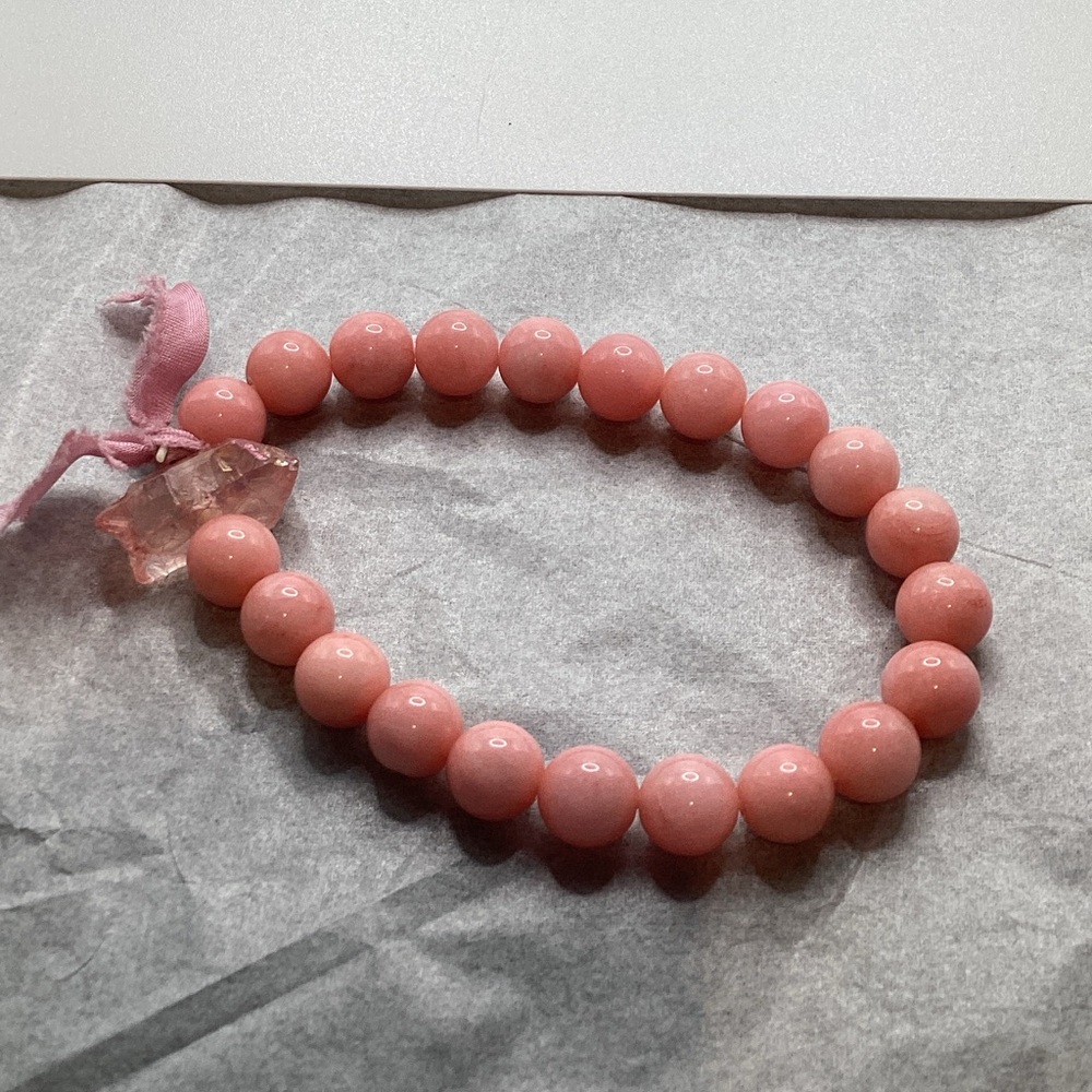 Pink Beaded Stretch Bracelet with Rose Quartz Charm
